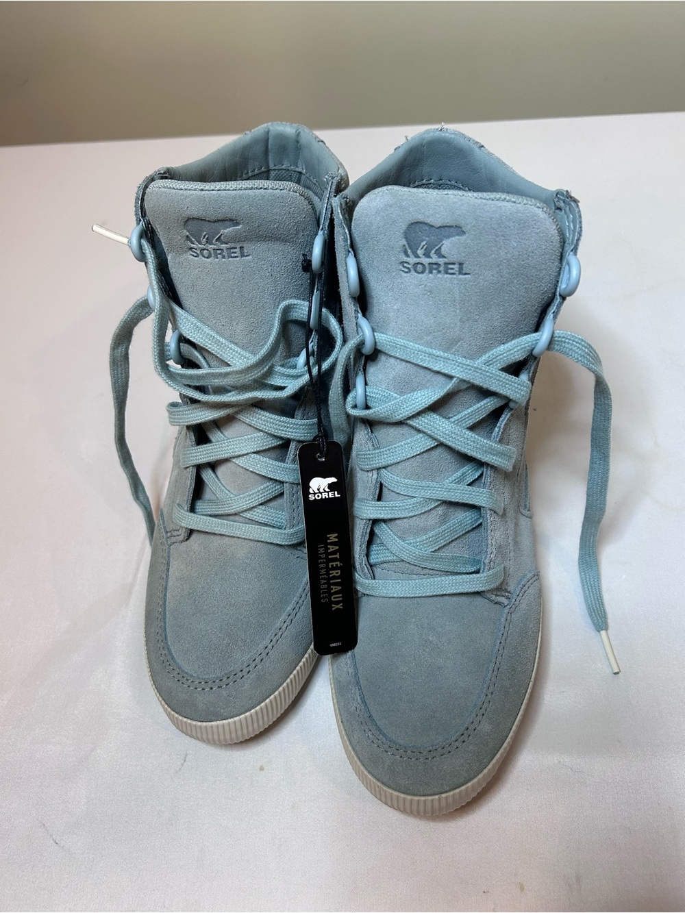 Sorel Women’s Out N About Blue Dove Suede Wedge Sneakers NL4443-461 Size 8.5 US